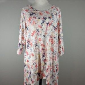 Pure Jill White Floral 3/4 Sleeve Tunic Top‎ Women's Size M